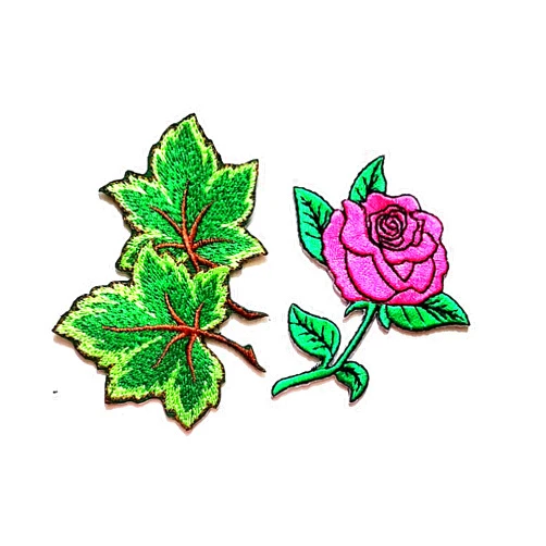 NiPitShop Cartoon Patch Nipitshop Patches Set 2 Pcs Green Leaves Patch Pink Rose DIY Applique Embroidered Sew Iron on Patch For Clothes Backpacks T-shirt Jeans Skirt vests scarf Hat Bag