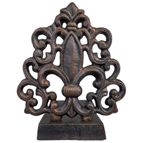 LuLu Decor, Cast Iron Fleur De Lis Door Stop, Door Stopper in Antique Black Finish, Beautiful and Useful Product, Simply Insert Flat Base Underneath Your Door Space, Works Great (LB15BK3)