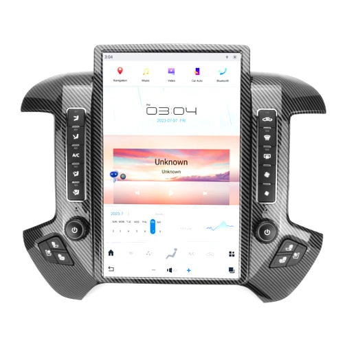 KiriNavi Qualcomm Car Radio for Chevrolet Silverado GMC Sierra 2014-2019 Stereo Replacement Head Unit 14.4 Inch 2K IPS Touch Screen Tesla Style Carplay Android Auto GPS Multimedia Play (Carbon Fibre)