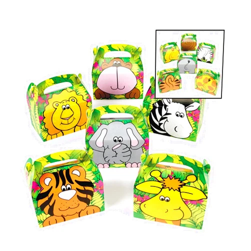 Adorox 12 Boxes Jungle Safari Zoo Animal Cardboard Favor Treat Boxes Birthday Party Goody Bags Lion Tiger Elephant Zebra Hippo Giraffe