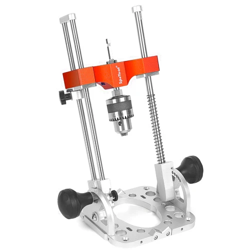 SpeTool S04001 Portable Drill Guide with Liner Ball Bearings Guide Poles, 1/2” Chuck Portable Drill Press Adapter for Hand Drill Adjustable from 0-60°, Multi Angle Drill Guide for Straight Holes