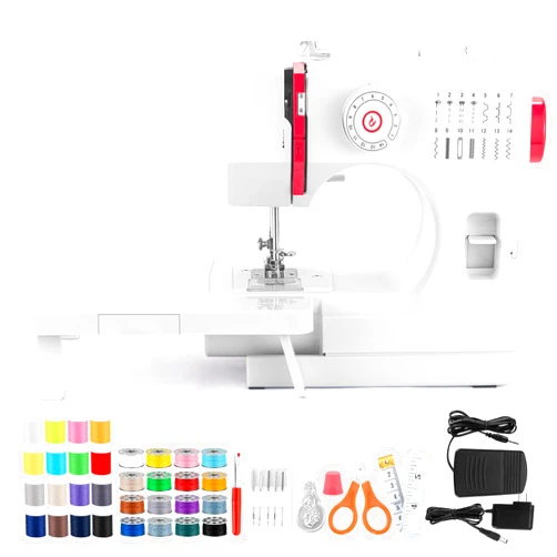 BUXFMHT Sewing Machine, Mini Sewing Machine with Extension Table, 14 Stitch Dual Speed Portable Sewing Machine for Beginners, Sewing Kit with Foot Pedal & Sewing Shelf Kit(Newest Upgrade Version)