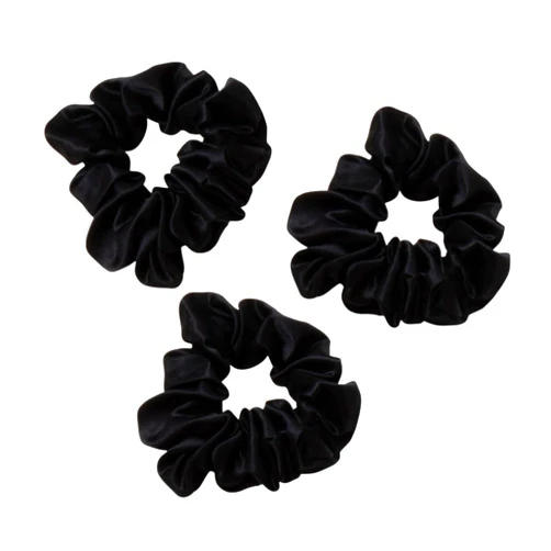 BlackTravelBox 100% Mulberry Silk-Scrunchies for Hair Sleep, Women Girls Silk Hair Ties for Frizz & Breakage Curly Hair, No Damage, Elastics Ponytail Holder, 3 Pack (Onyx)
