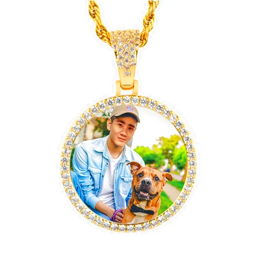 YIMERAIRE Picture Necklace 18K Gold Plated Personalized Photo Pendant for Men Customized Necklaces for Women Memory Medallion Pendant W/Tennis/Cuban/Rope Chain Dog Tag Necklace Hip Hop Jewelry