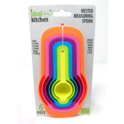 Kitch N Gadgetz Set of 6 Measuring Cups and Spoons - Space Saving Design - Colorful - Includes: 1/2 Tbls, 1 Tbls, 1/4 cup, 1/3 cup, 1/2 cup, 1 cup - Durable Plastic - Easy to Clean - Dishwasher Safe (Random color)