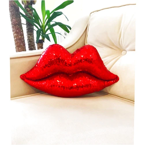 Sequin Pillows Glitter Lips Throw Pillow Hot Lips Shaped Decorative Pillow Double Sided Sequin Glitter Kiss Pillow Glitter Pillow with Insert Red Lip Shaped Sparkling Pillow 18,5 x 10,5 x 3,5 inches (Red)