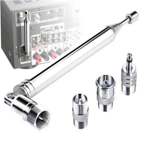 Ancable FM Radio Antenna, Ancable Indoor FM Telescopic Antenna 75 Ohm F Type Male Plug Connector with Adapter for Table Top Radio HiFi AV Stereo Receiver Mini System