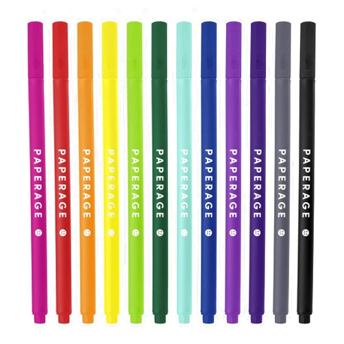 PAPERAGE Felt Tip Fine Point Pens (0.4mm), 12 Pack, Colored Pens For Journaling, Notebooks, Planners, Calendars & Drawing, Great for School, Office, & Home (Rainbow)