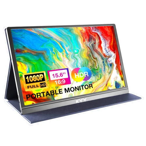KYY Portable Monitor 15.6inch 1080P FHD USB-C, HDMI Computer Display HDR IPS Gaming Monitor w/Premium Smart Cover & Screen Protector, Speakers, for Laptop PC MAC Phone PS4 Xbox Switch