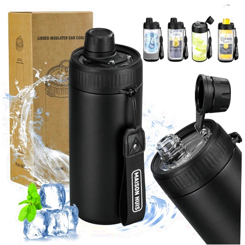 MAISON HUIS 4 In 1 Beer Can Cooler Bottle Holder with Drinking Spout Lid for 12oz Regular, Slim Skinny Cans and Thermal Bottles,Sealed Insulated Double Wall Vacuum Stainless Steel Can Keeps Your Drinks Cold