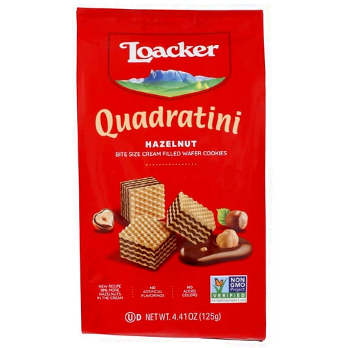 Loacker Quadratini Hazelnut Wafer, 4.41 oz (Pack of 2)