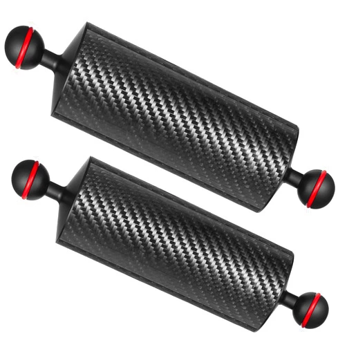 MINIFOCUS 2PCS Carbon Fiber Underwater Float Arm, D60mm, 8'', Aquatic Arm, Buoyancy Provided 300g*2, Dual 1'' Ball Buoyancy Floating Arms Lighting System for Diving Tray Video Light/Strobe