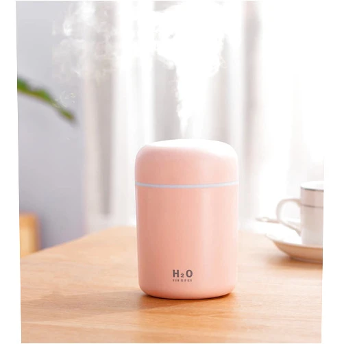 HISKFUN Portable Mini Humidifier, 300ml with Colorful LED Night Light, USB Personal Desktop Humidifier for Car Office Home Travel, Auto Shut-Off, 2 Mist Modes, Super Quiet(pink)
