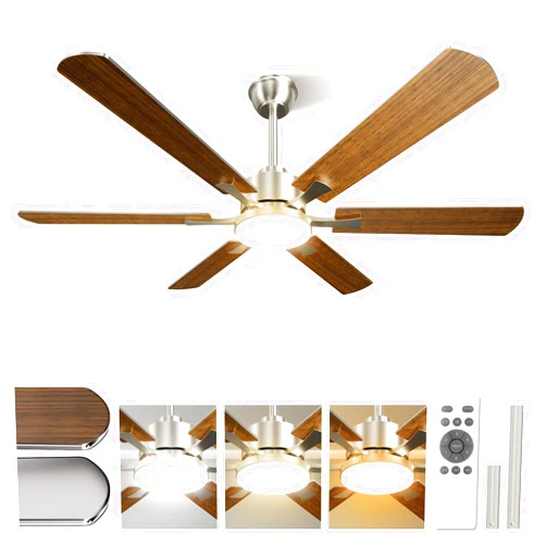 Hisummer 52 inch Modern Ceiling Fan with Light and Remote, Large Farmhouse Ceiling Fan with Lights, Silver White Ceiling Fan with Light for Bedroom Living Room Kitchen Garage, 6 Blade, 6 Speeds