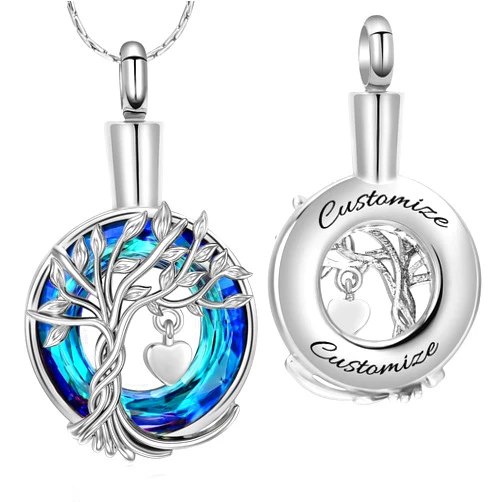 AIWENXI Tree of Life Urn Necklace for Men Women Cremation Jewelry with Circle Crystal Memorial Keepsake Jewelry Gifts for Human Adult Ashes Gifts