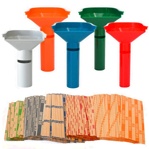 L LIKED 175 Assorted Flat Striped Coin Wrappers & 5 Coin Sorters Tubes, Color-Coded,Easy to Load