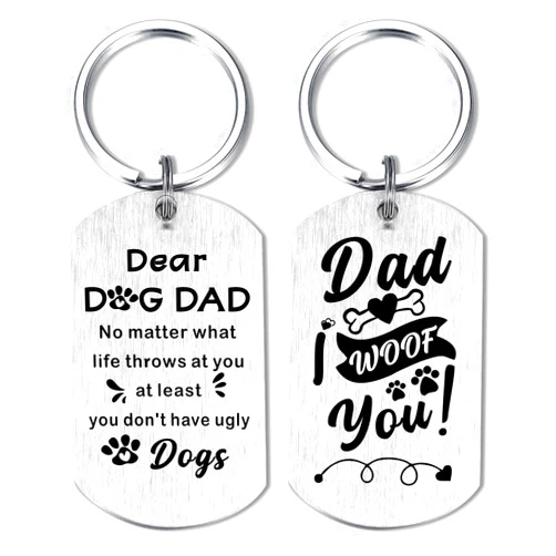 Alotozo Dog Dad Fathers Day Keychian - I Woof You Dog Daddy Gifts - Christimas Birthday Thanksgiving Key Chains for Doggy Men