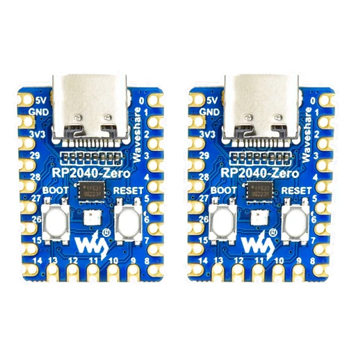 Waveshare 2PCS RP2040-Zero Mini Board, Pico-Like MCU Board Based on Raspberry Pi MCU RP2040, Dual-Core Arm Cortex M0+ Processor, Onboard 2MB Flash Memory, Type-C USB Connector, Support C/C++，MicroPython