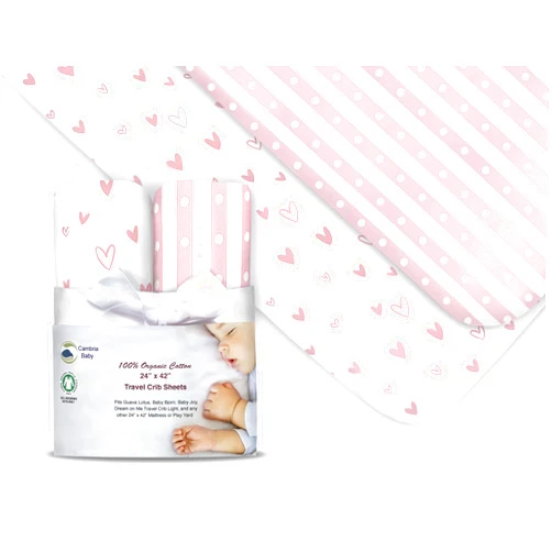 Cambria Baby 100% Organic Cotton Fitted Travel Crib/Playard Sheets for Guava Lotus, BabyBjorn, Dream on Me, Baby Joy, Chicco, Pamo Babe and All Other 24