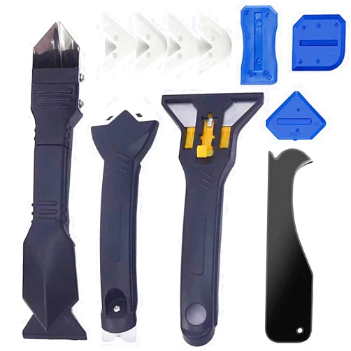 LABOFiC Grout Removal Tool Silicone Caulking Tools-3 in 1 Sealant Finishing Tool, Grout Remover Scraper with 4pcs Glass Glue Angle Scraper for Bathroom Kitchen Window Sink Tile Joint (11Pcs)