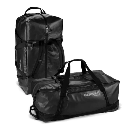 Eagle Creek Migrate 110L Rolling Duffle Bag with Wheels, Tuck-Away Backpack Straps, Wide-Mouth Main Compartment, Quick-Access Front Pocket & Bathtub Bottom, Black
