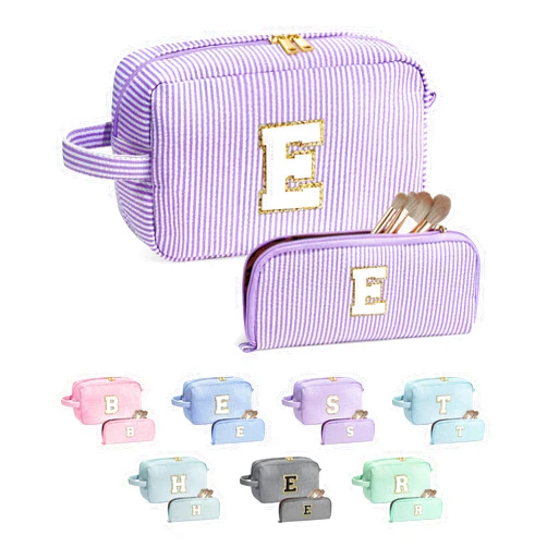 YOOLIFE Bridal Shower Gifts - Bridesmaid Bag, Bridesmaid Proposal Gifts for Wedding Day, Bride to be Gifts, Maid Matron of Honor Gift, Bachelorette Party Favors, Initial Purple Cosmetic Makeup Bag E
