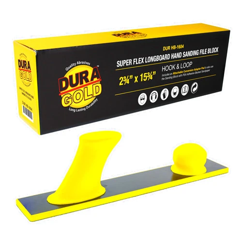 Dura-Gold Pro Series Firm & Flex Longboard Hand Sanding File Block, Hook & Loop Backing & PSA Adapter Pad - Use Continuous Rolls or Sandpaper Sander Sheets - Flexible Sand Contoured Surface, Auto Wood