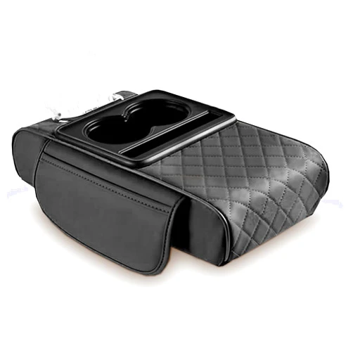 SOMIGSHU Car Armrest Cushion,5-in-1 Car Center Console Pad with 2 Storage Cup Holder,Tissue Box Slot, phone storage slot, Car Accessories Interior Organizers(Black)