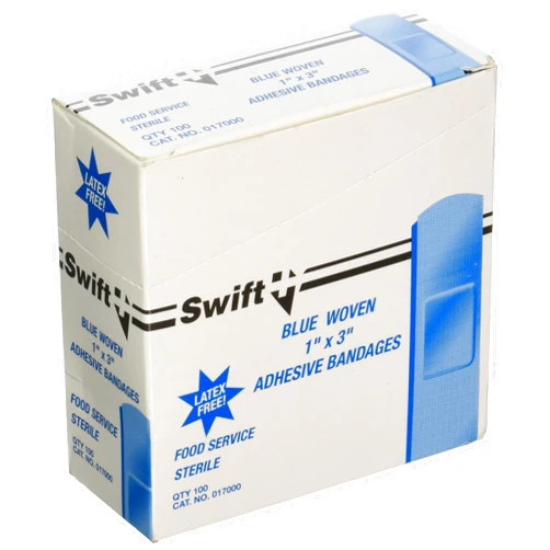 Honeywell Safety Products by 017000 Adhesive Bandage, Blue, not metal detectable, Woven Strips, 1-Inch x 3-Inch, 100 per box