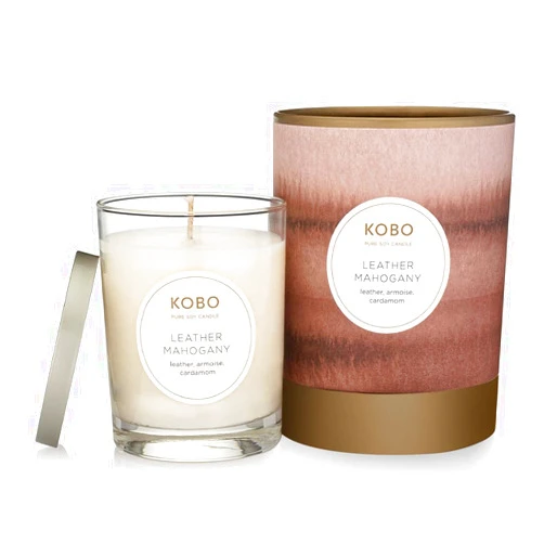 KOBO Leather Mahogany Candle (11 oz) | 100% Pure Soy Candle | All Natural Scented Candle, Hand-Poured in USA | 80 Hour Long Burning Candles | Scented Candles for Home