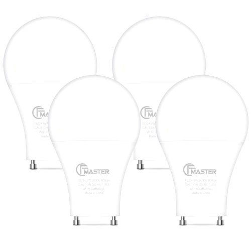 CFMASTER GU24 LED Light Bulb, 3000K Warm White, 9W(100W Equivalent), 800 Lumens, A19 Shape GU24 LED Bulbs, Twist and Lock GU24 Pin Base with Two Prongs, Non-Dimmable, UL ETL Certificated(4-Pack)