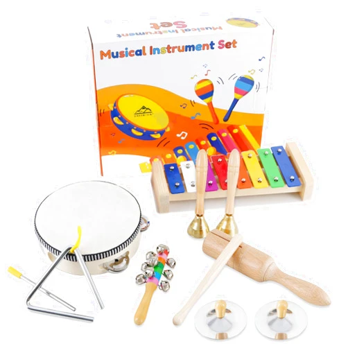 EASTROCK 13 Pcs Musical Instruments Set,Best Gifts for Children,Include Tambourine,Xylophone,Triangle Instrument,Guiro,Egg Shakers,Castanets,Wrist Bells,Handbag