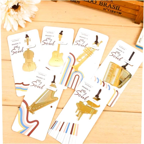 ZBJBinCH Musical Instrument Bookmark Gold Metal Bookmarks Exquisite Cute Bookmarks for Classical Instrument Lovers and Classical Music Lovers (6 Pcs)