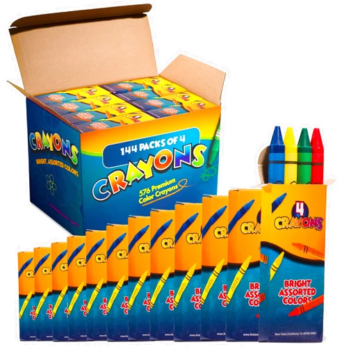 Bedwina Bulk Crayons - 576 Crayons - Case of 144 4-Packs, Premium Color Crayons Bulk School Supplies for Kids and Toddlers Bulk Non-Toxic for Party Favors, Restaurants, Goody Bags Stocking Stuffers
