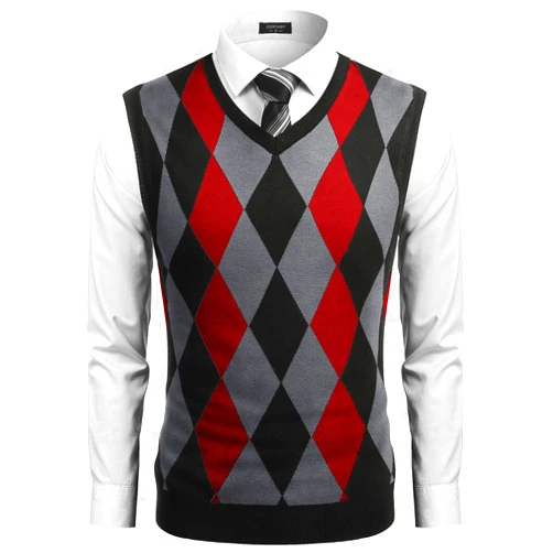 COOFANDY Men's Sleeveless V Neck Pullover Sweater Slim Fit Casual Argyle Sweater Vest