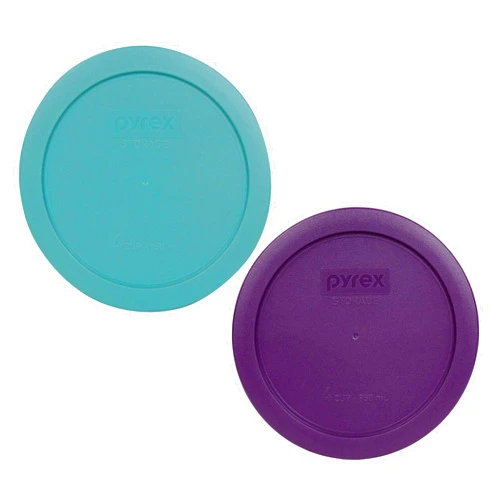 Pyrex (1) 7201-PC 4-Cup Turquoise and (1) 7201-PC 4-Cup Purple Plastic Storage Lid, Made in USA