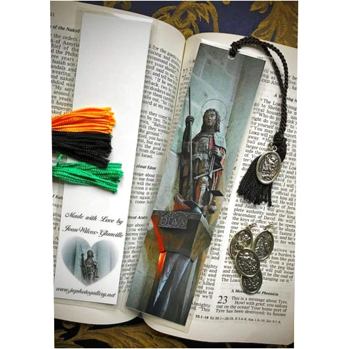 JWPhotography Gallery QVIS UT DEUS Archangel Michael Mont St. Michel Normandy France Europe Gothic Medieval Abbey Architecture Fine Art Photography Photo Laminated Handmade Catholic Religious Bookmark w St. Michael Medal