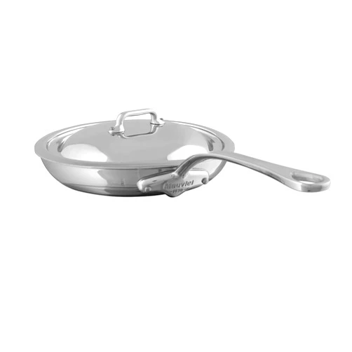 Mauviel M'Cook 5-Ply Polished Stainless Steel Frying Pan With Cast Stainless Steel Handle and Lid, 11-in, Made In France