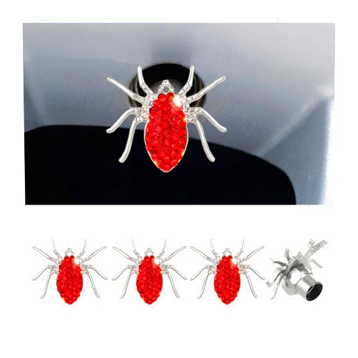 Osilly Bling Car Tire Valve Stem Caps, 4PCS Dustproof Crystal Rhinestone Spider Vehicle Wheel Valve Stem Cover, Sparkling Attractive Auto Tyre Accessories, Universal for Sedan Truck SUV (Red)