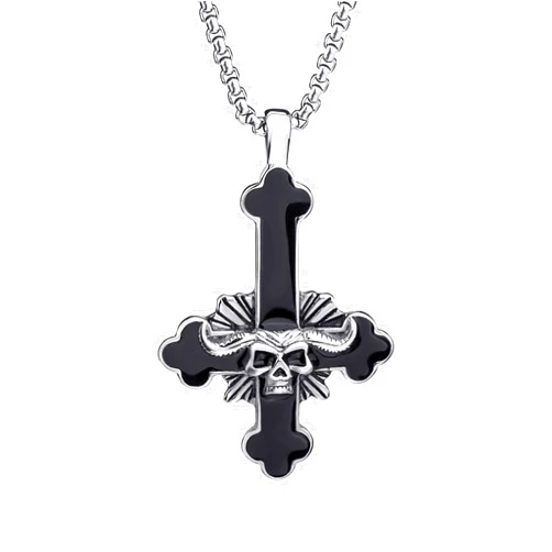ELFASIO Satanic Necklace, Sigil of Baphomet Necklace, Stainless Steel Satan Church Jewelry, 3D Devil Demon Satan Goat Necklaces for Men Women
