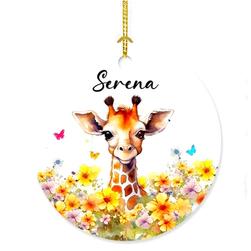 Ciciron Personalized Giraffe Ornament Gifts for Kids Daughter Sister, Customized Name Giraffe Ornament Christmas 2024, Unique Baby Giraffe Ornament Xmas Tree Decor, Funny Floral Giraffes Christmas Ornaments