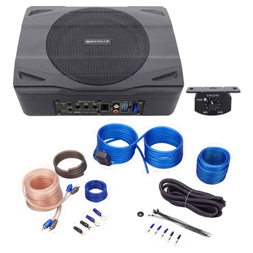 Rockville SS8P 400 Watt Slim Under-Seat Powered Car/Truck Subwoofer Sub+Amp Kit Black