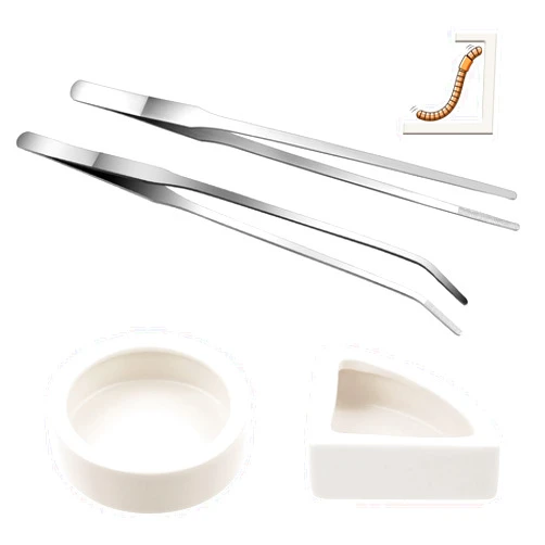 Abeillo 2 Pcs Reptile Water Dish, Bearded Dragon Food Bowl, Ceramic Reptile Dish, Reptile Food Dish Bowl with 2pcs Long Handle Tweezers, Worm Water Dish Feeder for Bearded Dragon, Gecko, Lizard