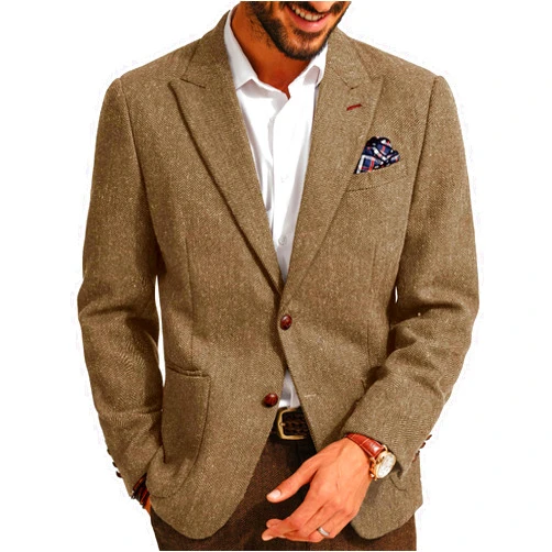 PJ PAUL JONES Mens Blazer Vintage Herringbone Tweed Blazer Two Button Wool Blend Sport Coat with Pocket Square