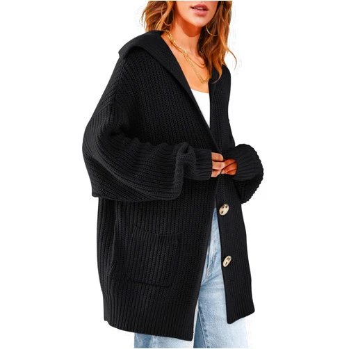 MEROKEETY Women's Long Sleeve Button Lapel Cardigan Sweater Oversized Chunky Knit Slouchy Outerwear