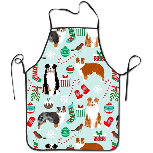 SHENTENG Sayings Australian Shepherd Christmas Cute Aussie Dogs Unisex Kitchen Apron Chef Bib Apron for Cooking Gardening Restaurant