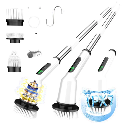 CTMAST Electric Spin Scrubber for Cleaning Bathroom, Shower Scrubber Cordless Cleaning Brush with IPX7 Waterproof & 2 Speed, 3 Brush Heads, Bathroom Cleaning Supplies for Shower Tub Kitchen Tile Toilet White