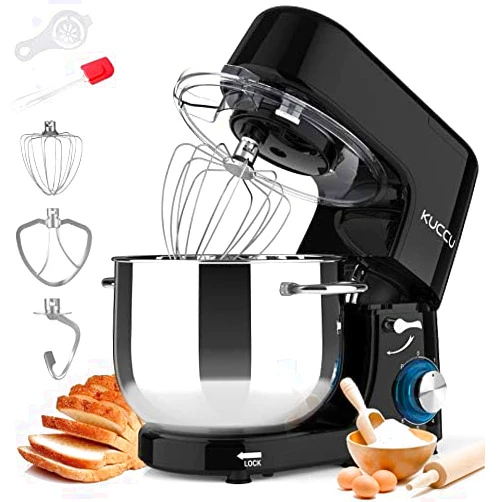 KUCCU Stand Mixer, 8.5 Qt 660W, 6-Speed Tilt-Head Food Dough Mixer, Electric Kitchen Mixer with Dough Hook, Flat Beater & Wire Whisk, Mixing Bowl (8.5-QT, Black)