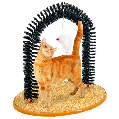 5 STAR SUPER DEALS Perfect Cat Self Grooming Arch Toy & Post with Cat Mouse Toy, Bristles, Scratch Pad and Catnip - for Scratching, Brushing, and Massaging - Prevents Furniture Damage (Cat Arch w/Mouse)