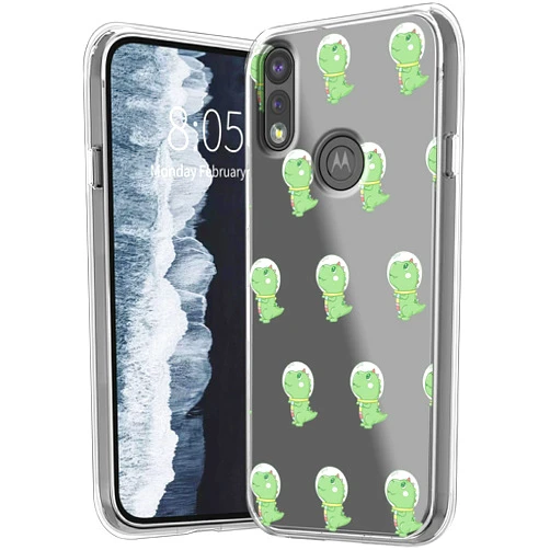 Sindgan Case for Moto E 2020 Shockproof 2in1 Hybrid Slim Clear Hard PC Back Cover + Soft TPU Dual Layer Protective Cases with Cartoons Dinosaur Design for Motorola Moto E